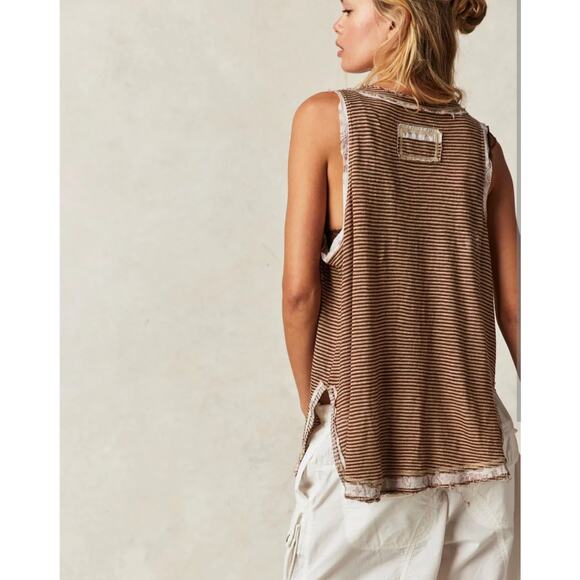 We The Free Love Language Linen Blend Henley Tank NWT - Picture 2 of 6